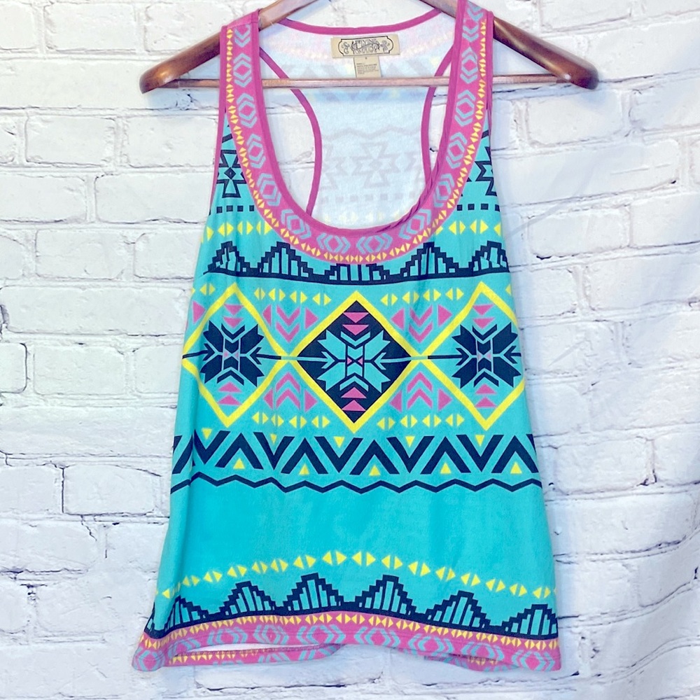 Flying Tomato Blue Purple Aztec Sleeveless Top Size Small Excellent Condition